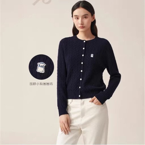 Eros 1980 New Wool Cashmere Round-Neck Cable Knit Women's Cardigan 26 Early Spring