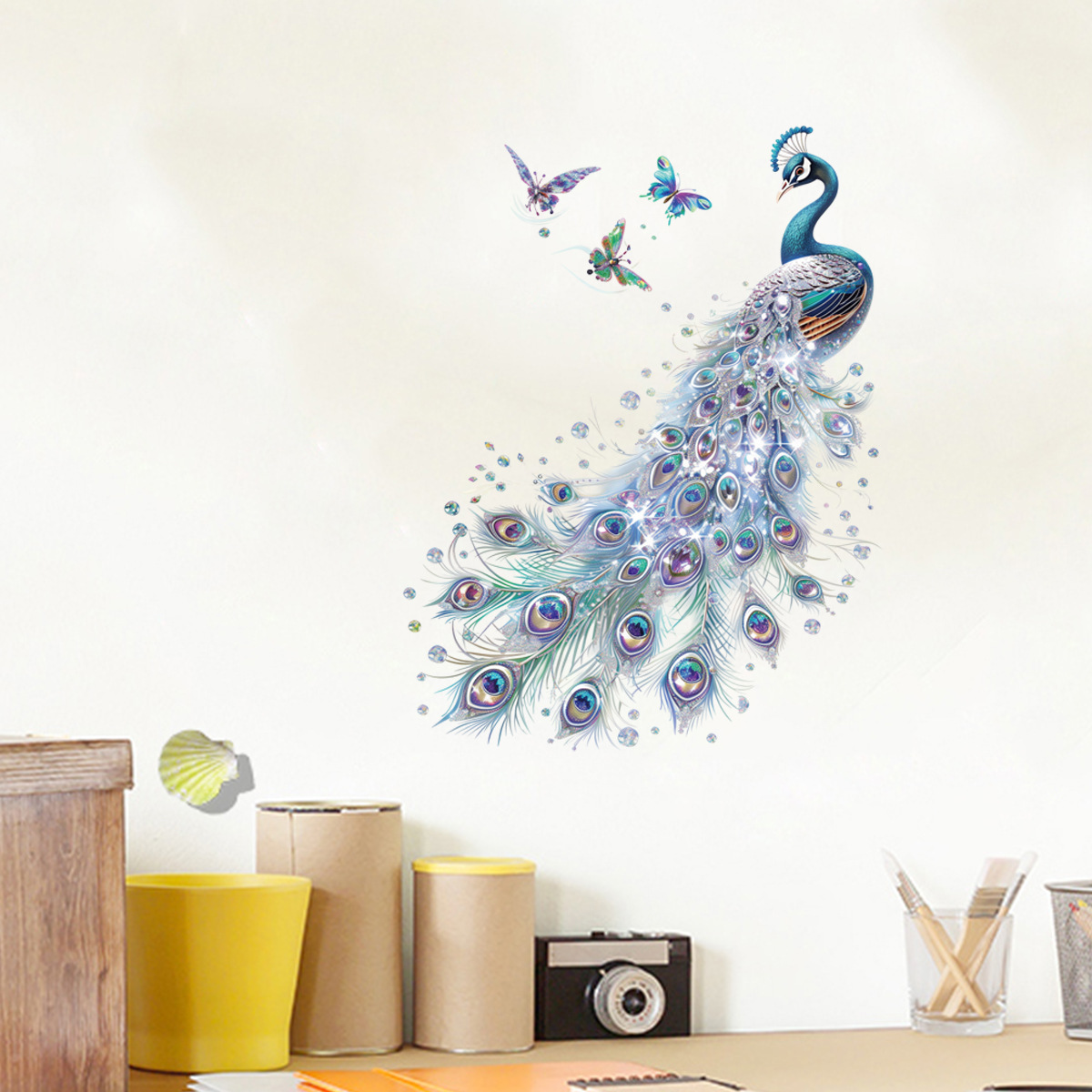 New Peacock Nordic Style Wall Decoration Sticker Bedroom Living Room Entrance Switch Bathroom Self-adhesive PVC Material Sticker
