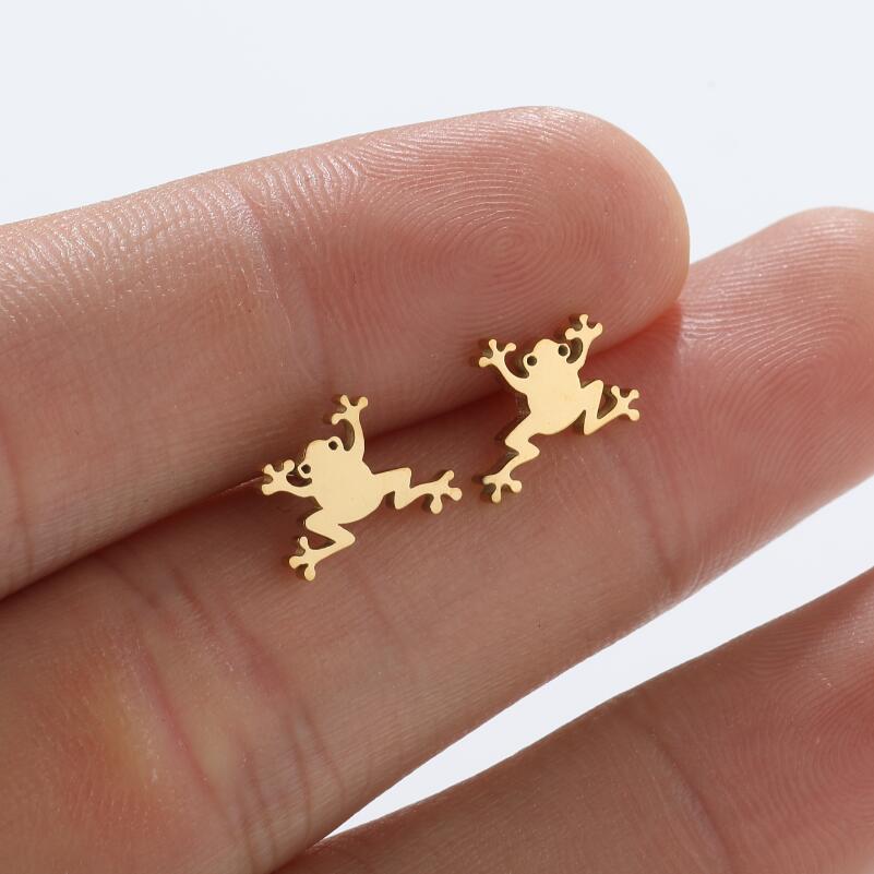 Ear Studs Classification 1 Pair Quantity PVD Coated 18K Gold Real Gold Plated Frog 304 Stainless Steel Fashion Waterproof Non Tarnish Ear Studs