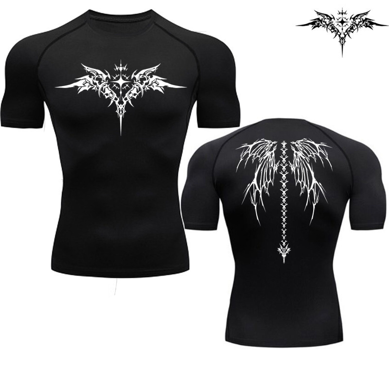 Cross-Border Compression Shirt Black Fitness T-Shirt Men's Muscle Quick-Drying Fitness Sports Clothing Sun Protection Sports Close-Fitting