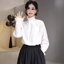 法式木耳边立领长袖白色衬衫女2025新款秋季宽松别致衬衣内搭上衣