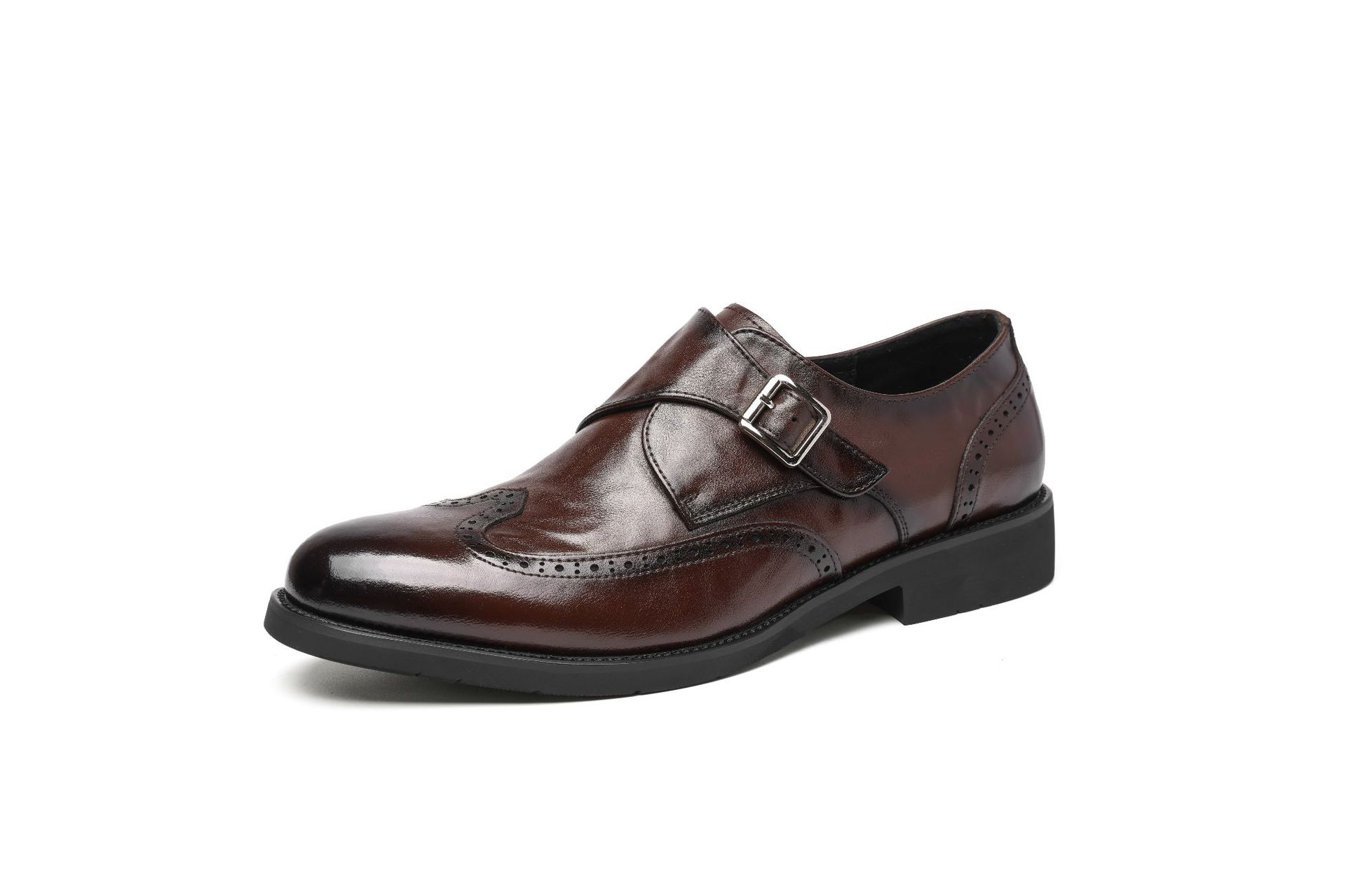 ShoeVault Brogue Echtleder Herbst Atmungsaktiv Herren Bräutigam Arbeitsanzug Casual Klettverschluss Business Derby Schuhe_voghion.com