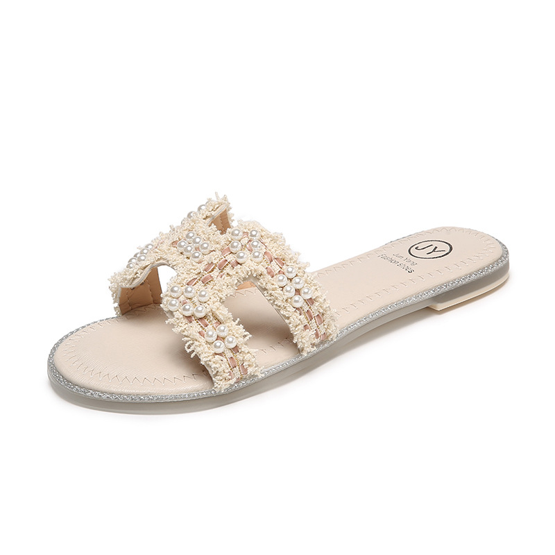 Influenceur Style fée sandales été nouvelles femmes coréennes semelle souple H une forme perlée en Stock_voghion.com
