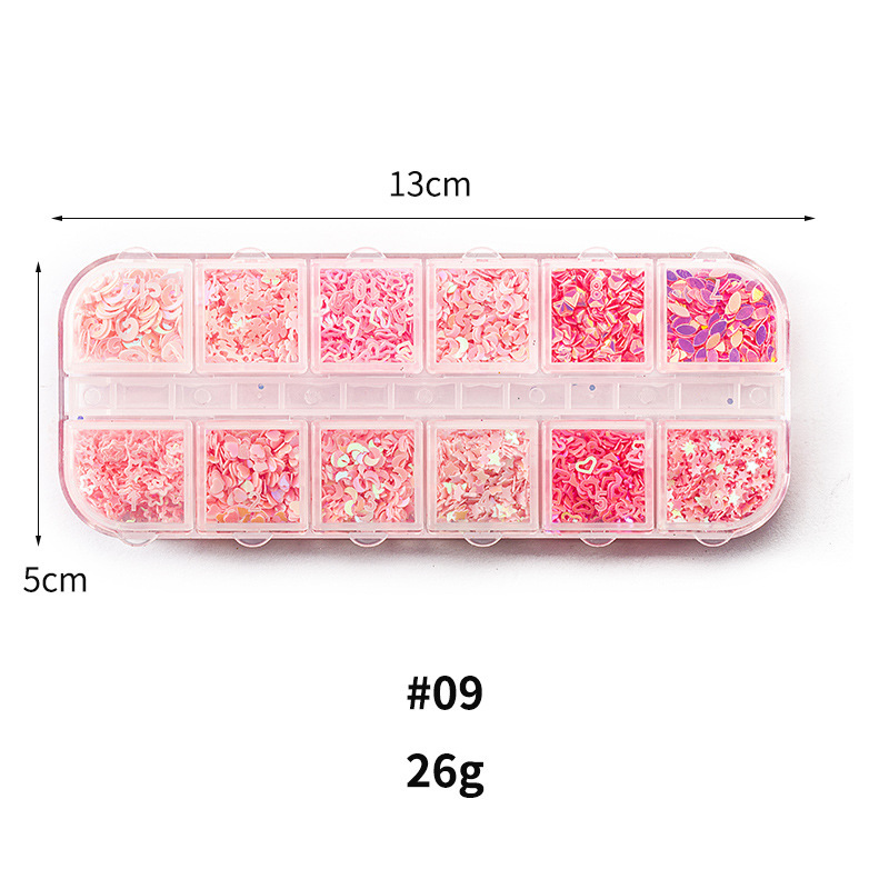 Taifei uñas caja de tira larga lentejuelas 12 rejilla caja de tira larga parche de uñas DIY uñas lentejuelas uñas traje de joyería