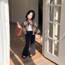 女童冬款韩版洋气毛呢加绒格子斗篷小女孩时尚披风儿童时髦童装