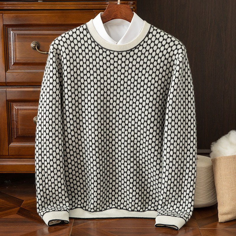 Demi-season woolen winter solid color knitted sweater with a round…