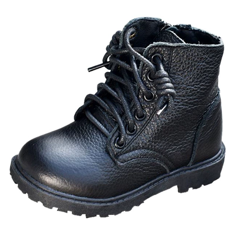 Натуральные кожаные ботинки из первого слоя воловьей кожи в корейском стиле для девочек, короткие ботинки, зимние хлопковые сапоги для мальчиков, детская обувь, кожаные сапоги для малышей.