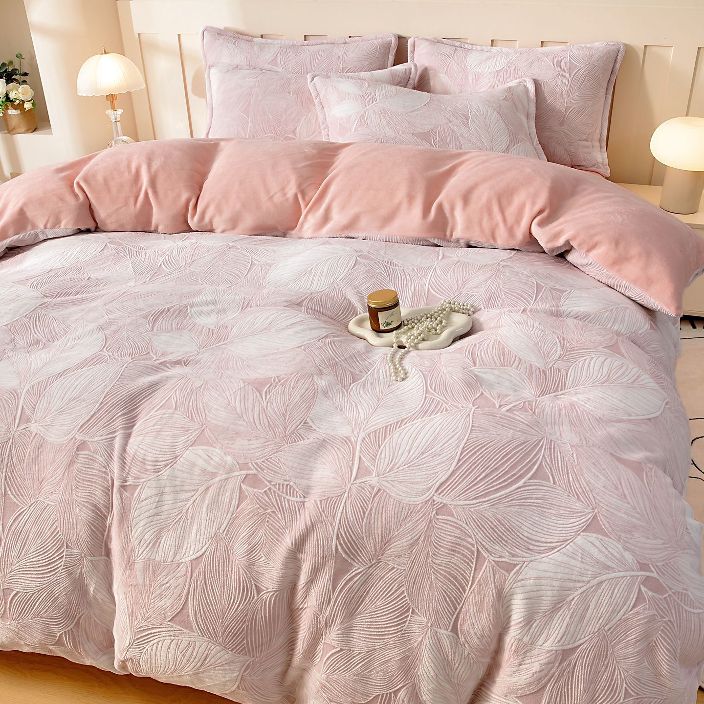 Invierno con ropa de cama de lana de cuatro piezas, ropa de cama de lana de leche gruesa, ropa de cama de lana de coral, ropa de cama de lana de invierno de tres piezas