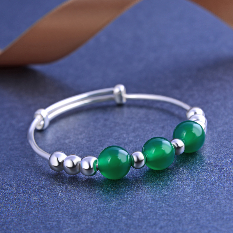 Bebé bebé Luna Llena pulsera de plata par s990 plata pura con incrustaciones de ágata con cuentas redondas pulsera para niños entrega de una sola pieza