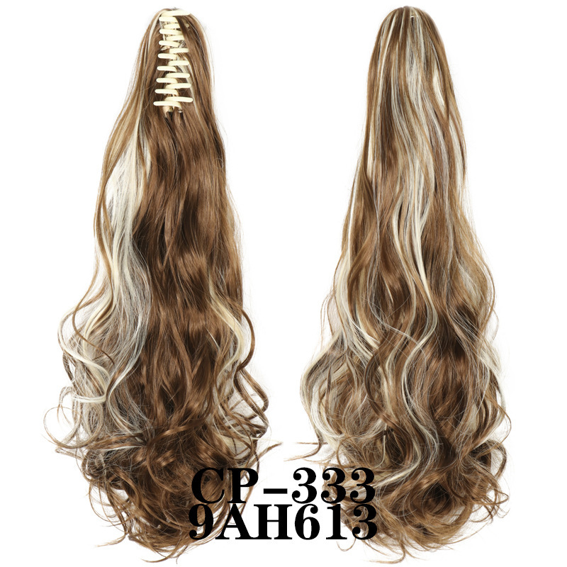 Europa y los Estados Unidos pelucas ondas largas pelucas de fibra química agarrar clip de cabello rizado garra de caballo 8 dientes fábrica de cola de caballo en stock