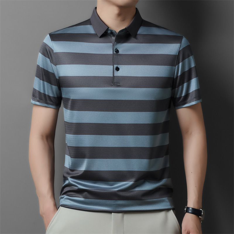 Brand Men's Clothing of the Same Style as the Store, High-End Color-Blocking Casual Striped Short-Sleeve T-Shirt, Trendy Classic Versatile Polo Shirt