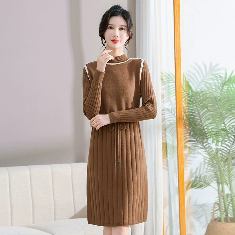 Элегантное облегающее платье-свитер для мам среднего возраста, модное осень и зима, новый стиль, женское универсальные платья-свитер в западном стиле