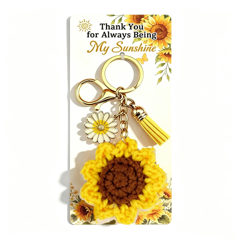 Cross-border new product: Amazon crochet sunflower keychain with small tassel pendant, daisy and heart-shaped pendant keychain