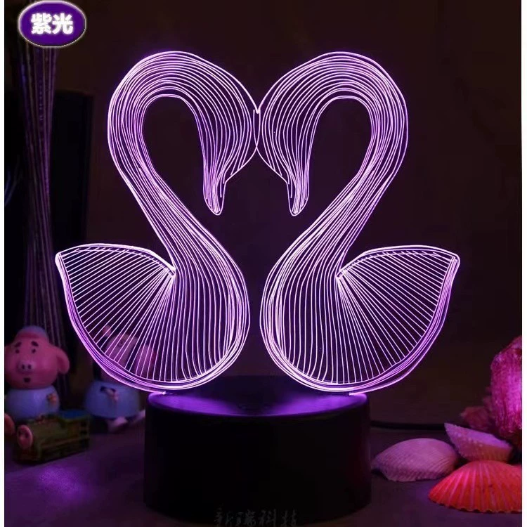 Ночник, LED лебедь, сенсорная настольная лампа, подарок на день рождения, 3D, пульт, защита глаз
