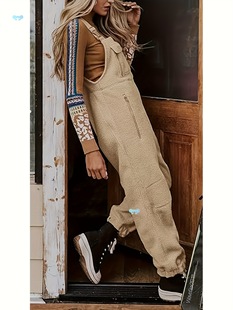 Women's Fleece Warm Overalls Winter Loose Casual Jumpsuits