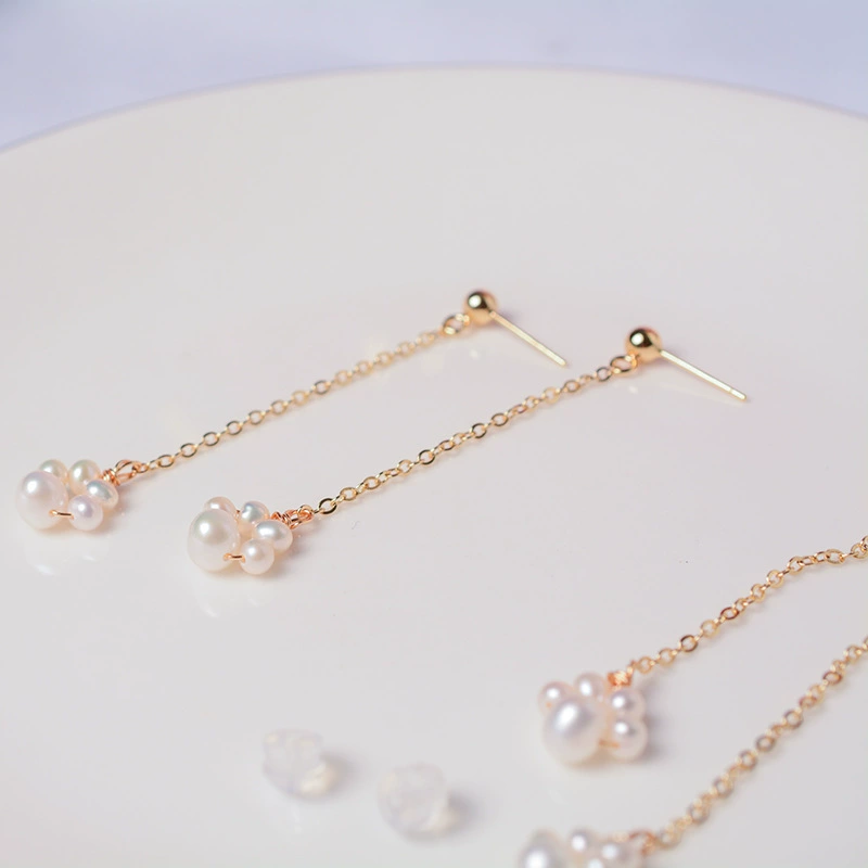 Organic brand short cute earrings from pearl, Korean style, simple and elegant design