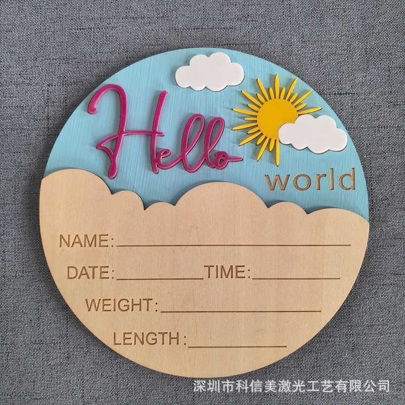 Hello World ハローワールド 新生児パーティー ウッドチップ 記念カード 写真記念ウッドチップ 新生児|undefined