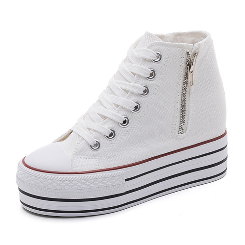 Inner heightening canvas shoes for women 2024 spring and autumn new style double-sided zipper sneakers Korean version versatile thick-soled platform shoes