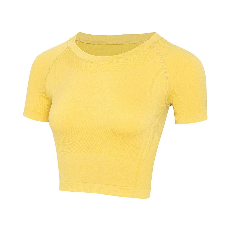 Thin sports short sleeve T-shirt, short breathable quick dry yoga clothing for gym, tight, round collar, for running