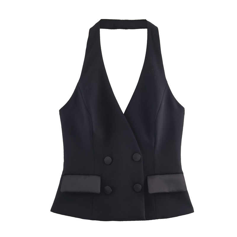 Foreign Trade Wholesale Autum New European and American Style Halter Collar Double-Breasted Tuxedo Vest 9318597