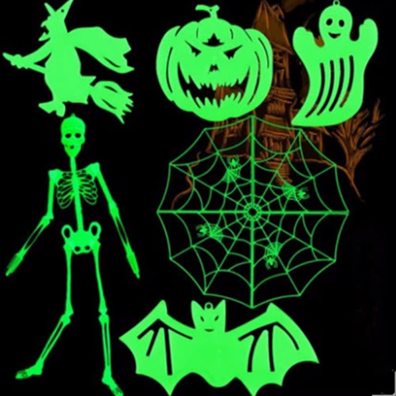 Decoración de Halloween accesorios casa embrujada escenario decoración calabaza fantasma bruja luz nocturna pegatinas telaraña