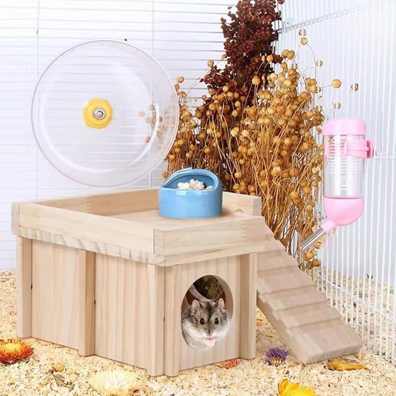木製ハムスター迷宮トンネル梯子付居室よけ屋玩具巣造景用品小屋生息地籠|undefined