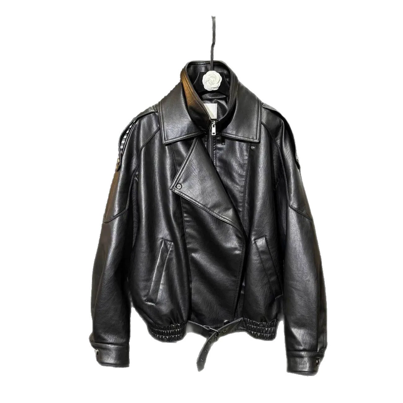Autumn polyurethane retro jacket for leisure, 2025 years, oversize
