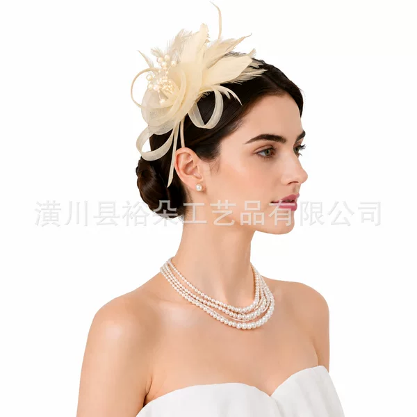 Amazon's new best-selling feather headpiece, vintage small elegant versatile party and horse racing festival mesh headwear wholesale