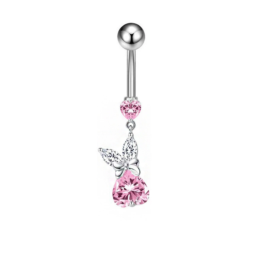 Belly Button Ring, Stainless Steel & Copper, Pink Zircon Accent, Multiple Style Options