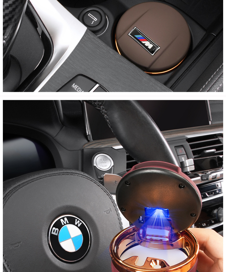 Suitable for Bmw Car Ashtray New 5 Series 3 Series 7 Series X1X2X3X5X7 Creative Interior Supplies with Cover and Light