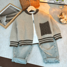 秋冬儿童拉链秋季针织开衫宝宝洋气百搭休闲拼色男童时尚针织毛衣