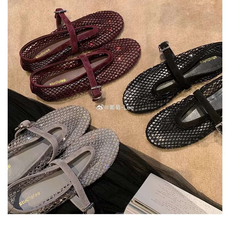 Grape Mom's Same Style Rhinestone Hollow-Out Fishnet Single-Strap Mary Jane Women's Sandals 2026 Spring/Summer New Model Grape Mom's Same Style Rhinestone Hollow-Out Fishnet Single-Strap Mary Jane Women's Sandals 2026 Spring/Summer New Model