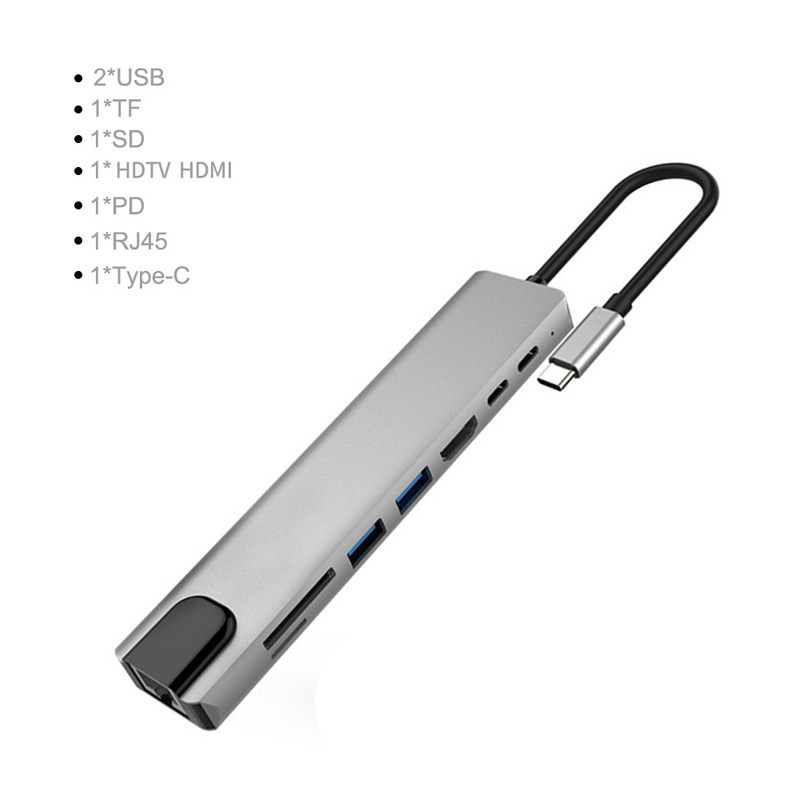 8-in-1 ドッキング ステーション 100 メートル ネットワーク ポート SD/TF カード リーダー USB3.0 HDMI コンバータ PD100W 充電|undefined