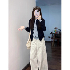 学院小香风蓝色针织开衫假两件女2025新款早秋韩系穿搭高质感上衣