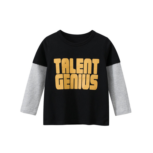 Boys autumn bottoming shirt children's clothing children's long-sleeved T-shirt 27kids fake two-piece round neck top for small and medium-sized children wholesale