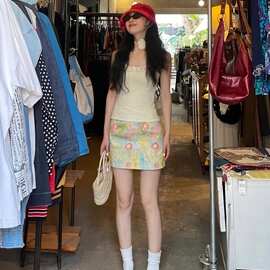 彩色晕染辣妹包臀裙女小众油画A甜百搭短裙字个性碎花半身裙秋季