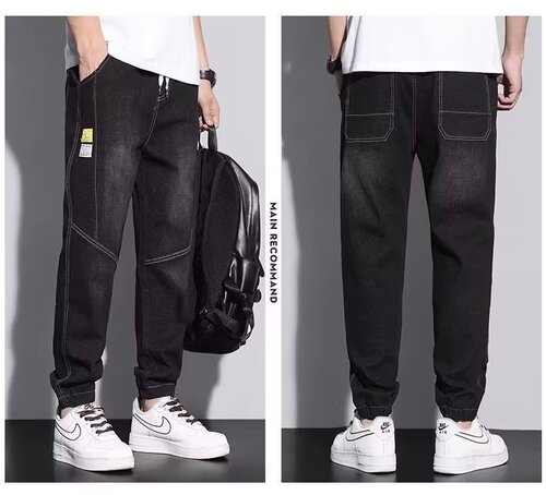 Men's Ankle Belted Jeans Trendy Workwear Harem Pants American Retro Nine-Fold Loose Fashion Brand Versatile Casual Pants