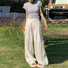 牛仔裤女夏季2025新款米白高腰大码胖mm显瘦宽松垂感拖地阔腿裤子