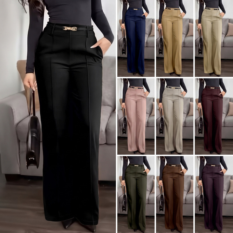 Plus-size loose straight-leg trousers with a drapey feel, women's spring and autumn new style 2026 mid-waist slimming casual pants