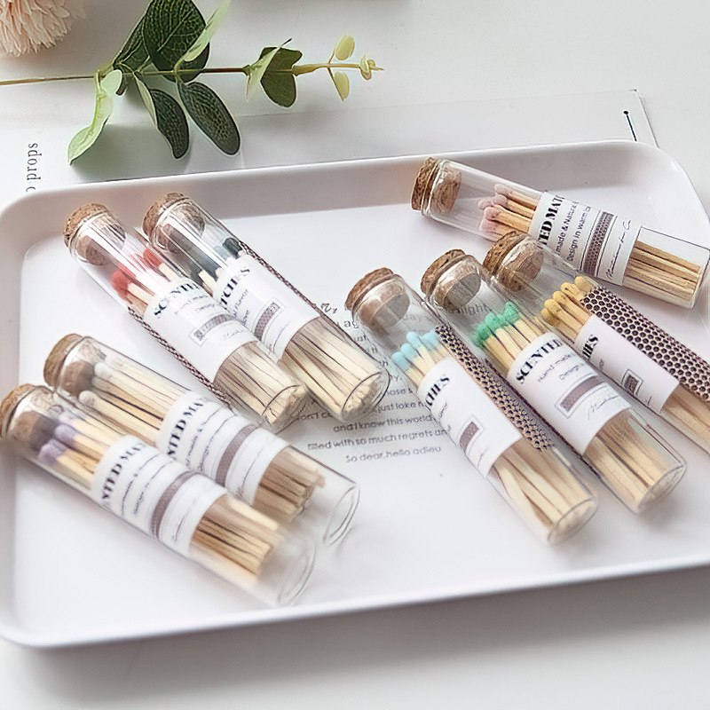 Velas de aromaterapia alargadas, botellas de vidrio de fósforos, herramientas de fósforos retro de color INS, accesorios de decoración fotográfica