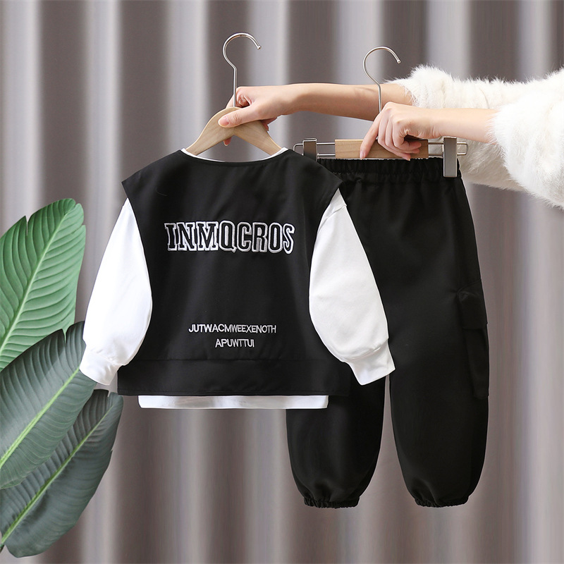 7091 traje de primavera para niños 2025 nuevo chaleco de moda occidental para niños de tres piezas ropa casual de primavera para niños