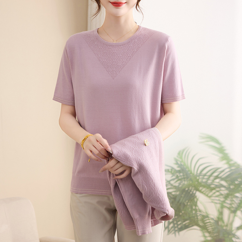 妈妈装两件套女洋气中老年秋季衣服时尚中年针织两件套短袖+外套|undefined