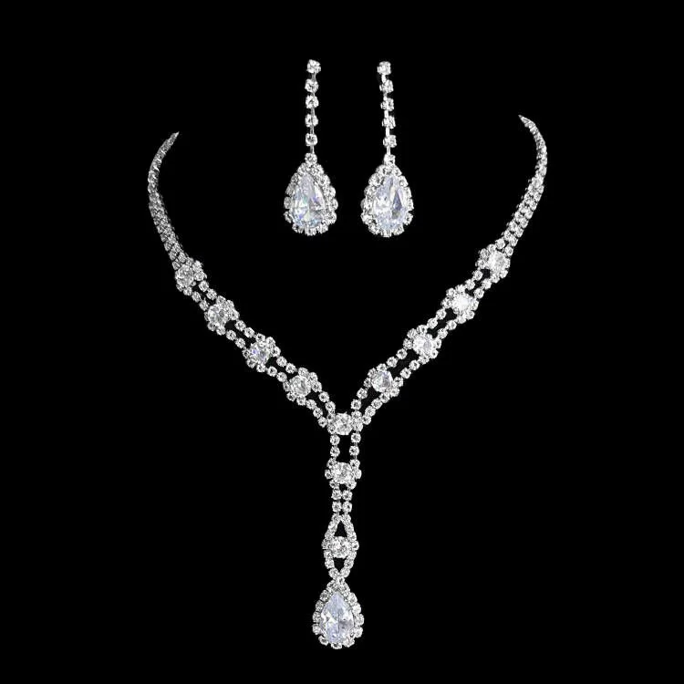 Цирконий, серьги, колье, длинный комплект, цепочка, Aliexpress, комплект из 2 предметов, легкий роскошный стиль, оптовая продажа