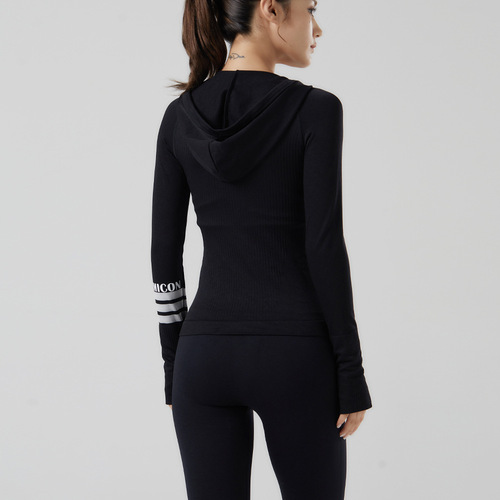 Yi Yang Autumn/Winter Sports Hooded Jacket, Fingerless Hooded Yoga Jacket Running Fitness Sports Jacket