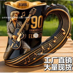 跨境新品独立站新品猫王90周年纪念树脂带内胆平口马克杯