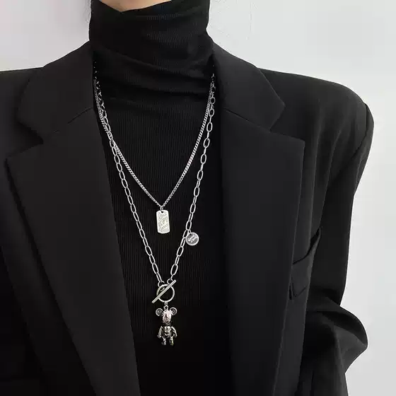 Sweater Chain for Women, Autumn and Winter 2025 New Trendy Long Design with Bear Pendant, Double-Layered Layered Wear, Hoodie Necklace Accessory