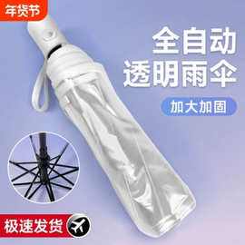 透明自动雨伞三折透明伞拍照高颜值男女加固便携式白色自动伞