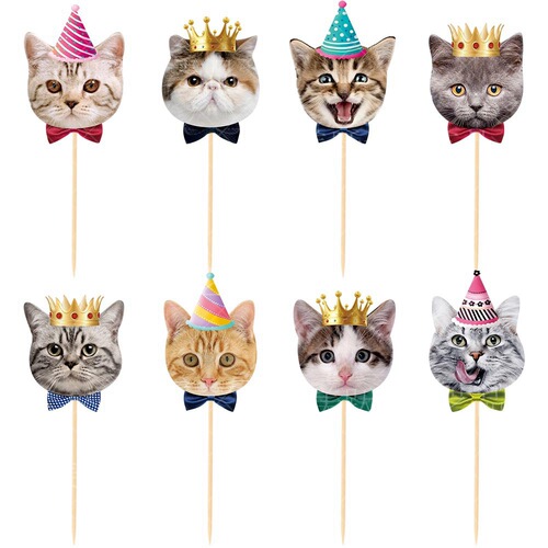 New product pet cat theme birthday party decoration supplies cartoon cat birthday flag cake insert