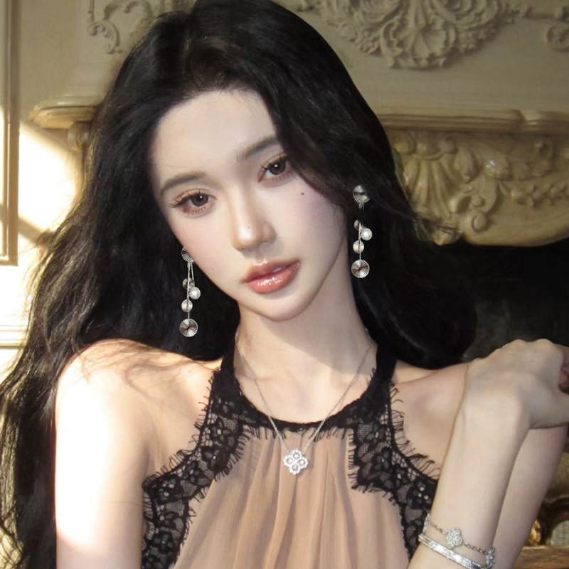 银针圆形纹路流苏耳环欧美重工金属冷淡风耳钉轻奢高级感耳饰批发|undefined