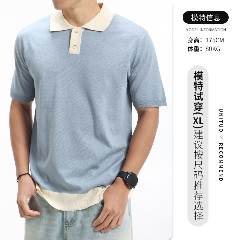 Polo de hielo con solapa de hombre, camiseta de verano de manga corta, camiseta casuales de alto nivel, camiseta de estilo de dinero, camiseta de vestir para hombres